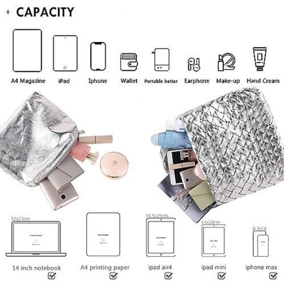 Classic Boston Satchel Woven Vegan Textured Handbags Female Satchel Messenger - Picture 4 of 7